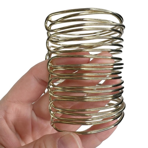 Gold Tone Super Wide Open Wire Coil Cuff Bracelet - Picture 3 of 11